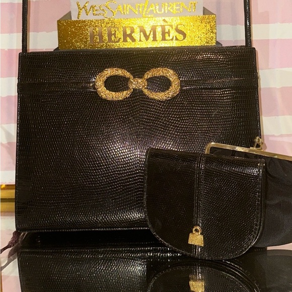 Martin Van Schaak Handbags - Martin Van Schaak Black Genuine Lizard Skin Handbag